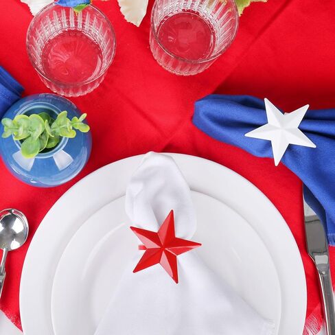 24Pack Napkin Ring Holders July of 4, Patriotic Star Red Blue White Festive Serviette Buckle Holder for Independence Day, Ceremony Table Dinner(Set of 24) in Kuwait