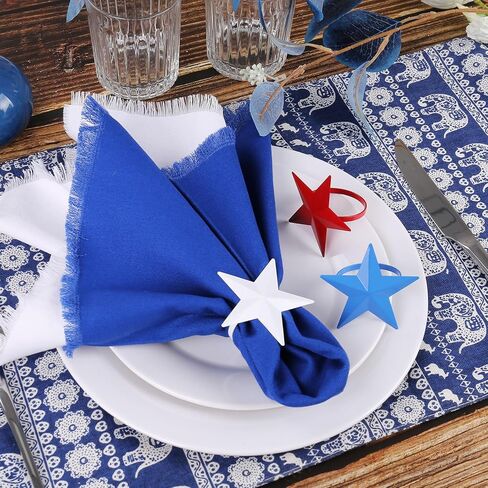 24Pack Napkin Ring Holders July of 4, Patriotic Star Red Blue White Festive Serviette Buckle Holder for Independence Day, Ceremony Table Dinner(Set of 24) in Kuwait