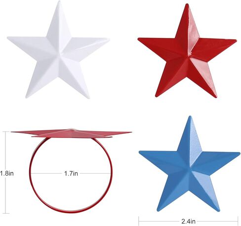 24Pack Napkin Ring Holders July of 4, Patriotic Star Red Blue White Festive Serviette Buckle Holder for Independence Day, Ceremony Table Dinner(Set of 24) in Kuwait