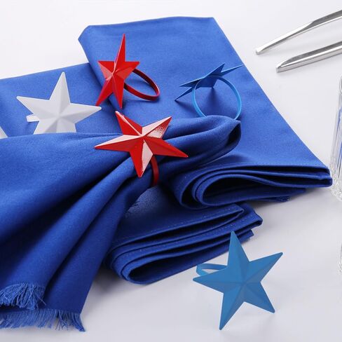 24Pack Napkin Ring Holders July of 4, Patriotic Star Red Blue White Festive Serviette Buckle Holder for Independence Day, Ceremony Table Dinner(Set of 24) in Kuwait