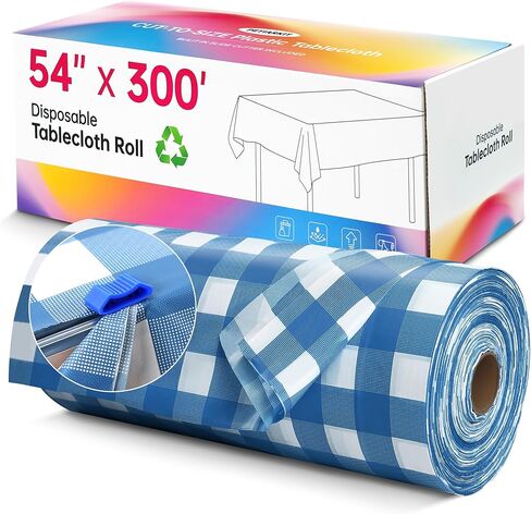 Plastic Table Cloth Disposable, 54In X 300Feet Table Cover Roll, Disposable Tablecloth with Slide Cutter for Rectangle Round Tables, Party Tablecloths for Birthday, Wedding, Picnic, Party (Gold) in Kuwait