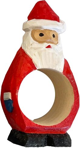 Set of 4 Hand-Carved Wooden Holiday Napkin Rings, Christmas Tree, Santa, Pumpkin & Snowman Designs, Festive Table Decor in Kuwait