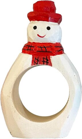 Set of 4 Hand-Carved Wooden Holiday Napkin Rings, Christmas Tree, Santa, Pumpkin & Snowman Designs, Festive Table Decor in Kuwait