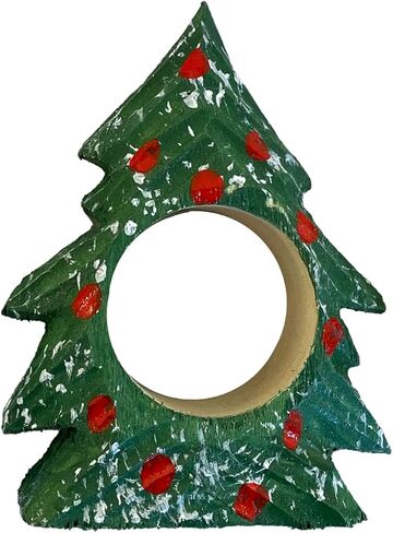 Set of 4 Hand-Carved Wooden Holiday Napkin Rings, Christmas Tree, Santa, Pumpkin & Snowman Designs, Festive Table Decor in Kuwait