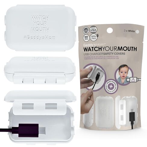 Baby Proof USB Charger Cover – Child-Resistant Cord Tip Enclosure for Standard USB Charging Cables – (3 Pack, White) in Saudi Arabia