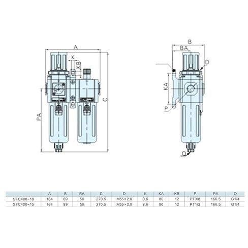 Compressed Air Filter Regulator Lubricator Combo High Performance 3 in 1 Unit with Water Oil Trap Separator for Industrial Pneumatic Systems Aluminum Alloy Construction PT3 (GFC400-10) in Kuwait