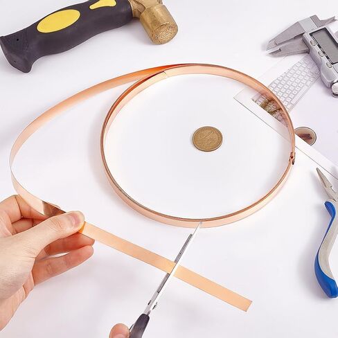PH PandaHall ورقة النحاس لفة النحاس احباط لوحة النحاس وامض لفة 6.5 ياردة، 0.2x10mm ورقة رقيقة النحاس الذهب الوردي 32 قياس شرائط معدنية النحاس للمجوهرات DIY قطع الحرف اليدوية صنع إصلاحات المنزل in Kuwait