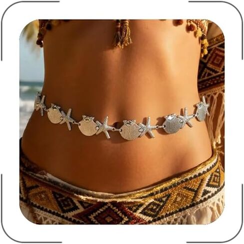 حورية البحر الخصر سلسلة حورية البحر زي الاكسسوارات صدف حزام للنساء الذهب نجم البحر مجوهرات اللؤلؤ الخصر سلسلة الصيف الشاطئ in Kuwait