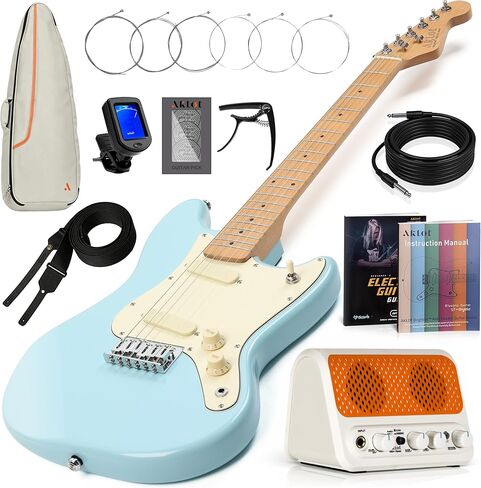 AKLOT 3/4 Kids Electric Guitar: 36in Mini Guitar Kit for Beginners, 1.5in Narrow Neck for Small Hands Easy to Play, ages 6-12, 10W Amp, Gig Bag, Strap, Cable, Picks & Lesson Book (FrostSky Blue) in Saudi Arabia