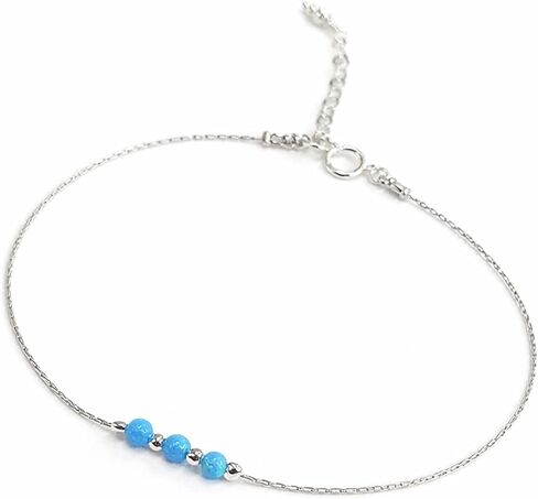 Opal Bead Bracelet - Sterling Silver or Gold Filled, Minimalist Adjustable Bracelet for Women, Dainty October Birthstone Jewelry (White or Blue, 1 Bead, 3 Beads, or Tube Style) in Saudi Arabia
