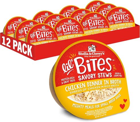 Stella & Chewy's Lil Bites Savory Stews for Small Breeds Chicken Dinner in Broth, 2.7 oz. Cups (Pack of 12) in Kuwait
