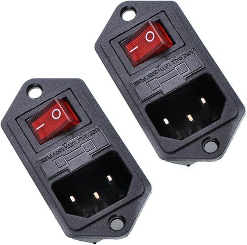 2 Pcs IEC320 C14 Inlet Module Power Socket - AC 250V 10A, 4 Terminals, DPST Rocker Switch with Red Indicator Light & Fuse Holder for Lab, Fitness & Industrial Equipment in Kuwait