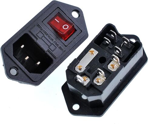 2 Pcs IEC320 C14 Inlet Module Power Socket - AC 250V 10A, 4 Terminals, DPST Rocker Switch with Red Indicator Light & Fuse Holder for Lab, Fitness & Industrial Equipment in Kuwait