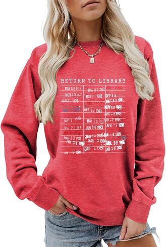 FORHVIPS Return To Library Sweatshirt Women Funny Librarian Tee Long Sleeve Bookish Shirt Teacher Reader Author Pullover Top in Kuwait