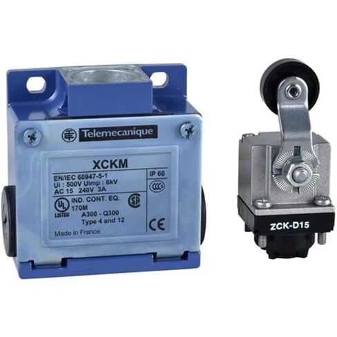 Telemecanique XCKM OsiSense XC مفتاح الحد القياسي، ثلاثة مداخل للكابلات، 1 NO و1 NC جهات اتصال Snap-Action، رافعة دوارة بلاستيكية in Kuwait