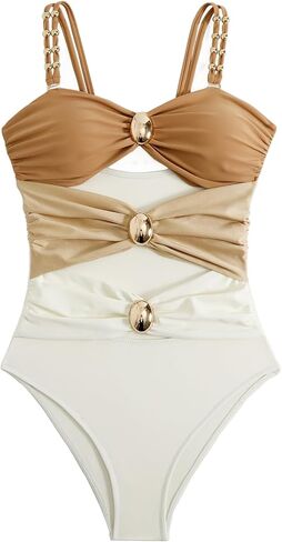 Women's Cutout One-Piece Swimsuit Cute Bathing Suits Monokini Color Block Swimwear in Saudi Arabia