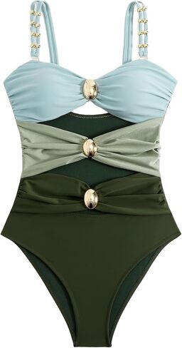 Women's Cutout One-Piece Swimsuit Cute Bathing Suits Monokini Color Block Swimwear in Saudi Arabia