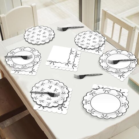 96Pcs Black White Bow Party Decorations Girl Bow Birthday Paper Plates Napkins Supplies Bowknot Themed Cake Tableware Dinnerware for Bachelorette Engagement Wedding Baby Bridal Shower Serves 24 in Kuwait