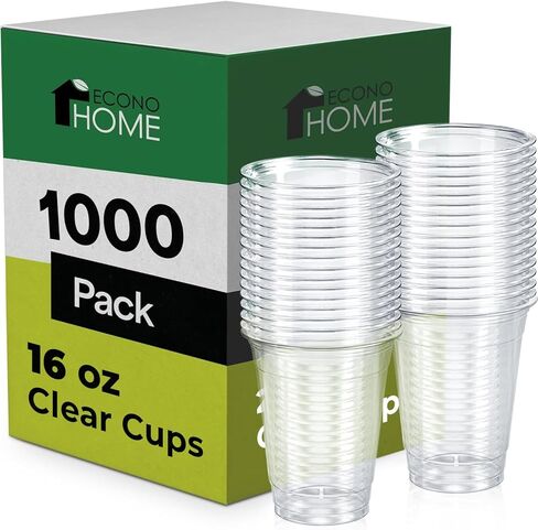EconoHome Clear PET Plastic Cups – 16oz (Pack of 1000) – Crystal Clear, Durable, Disposable Beverage Cups – Perfect for Parties, Events, and Businesses in Saudi Arabia
