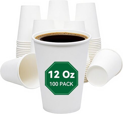 Coffee Cups, 100 Count 12 Oz Paper Cups, Disposable Cups for Hot and Cold, Disposable Coffee Cups for Office Home Party in Kuwait