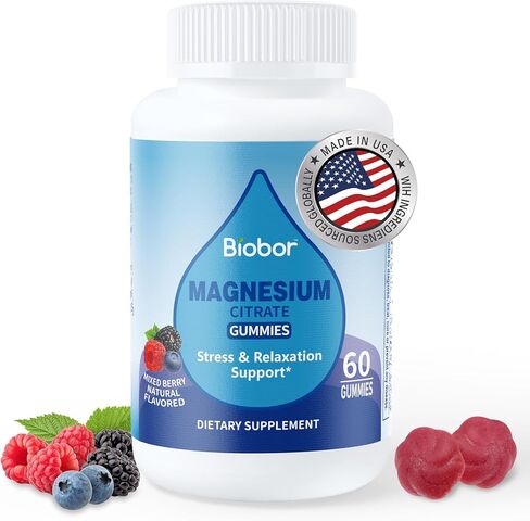 Biobor Magnesium Citrate Gummies 200mg for Adults, High Absorption Magnesium Supplement for Leg Cramps, Stress Relaxation, Muscle Health, No Artificial Colors or Flavors, Gluten Free, Vegetarian in Saudi Arabia