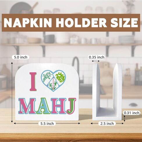 Mahjong Gifts Wood Napkin Holder, Gifts for Mahjong Lovers Players, Mah Jong Wooden Standing Napkin Dispenser for Table Home Kitchen Dining Room Party Bar Lounge Decorations in Kuwait