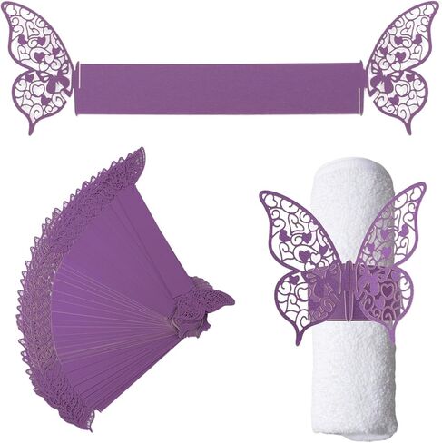 Napkin Rings, 50 Pcs Purple Hollowed Butterfly Napkin Rings Serviette Ring Holder for Wedding Dinner Party Celebration Table Decor in Kuwait