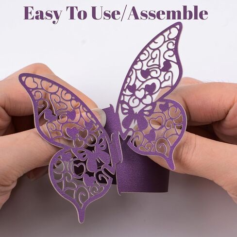 Napkin Rings, 50 Pcs Purple Hollowed Butterfly Napkin Rings Serviette Ring Holder for Wedding Dinner Party Celebration Table Decor in Kuwait