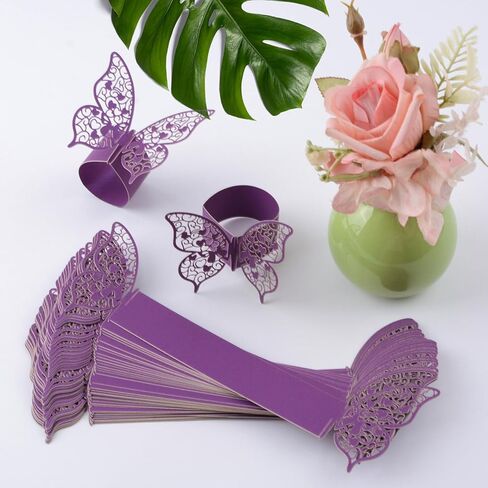 Napkin Rings, 50 Pcs Purple Hollowed Butterfly Napkin Rings Serviette Ring Holder for Wedding Dinner Party Celebration Table Decor in Kuwait