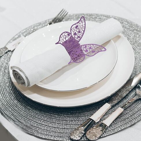 Napkin Rings, 50 Pcs Purple Hollowed Butterfly Napkin Rings Serviette Ring Holder for Wedding Dinner Party Celebration Table Decor in Kuwait