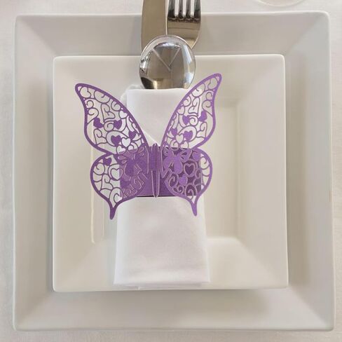 Napkin Rings, 50 Pcs Purple Hollowed Butterfly Napkin Rings Serviette Ring Holder for Wedding Dinner Party Celebration Table Decor in Kuwait