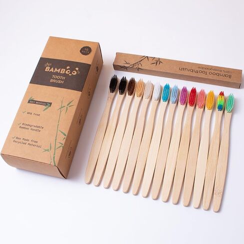 Bamboo Toothbrush Pack – 10 Eco-Friendly Toothbrushes | Biodegradable & Natural in Kuwait