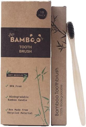 Bamboo Toothbrush Pack – 10 Eco-Friendly Toothbrushes | Biodegradable & Natural in Kuwait