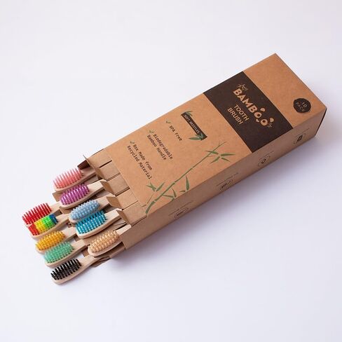 Bamboo Toothbrush Pack – 10 Eco-Friendly Toothbrushes | Biodegradable & Natural in Kuwait