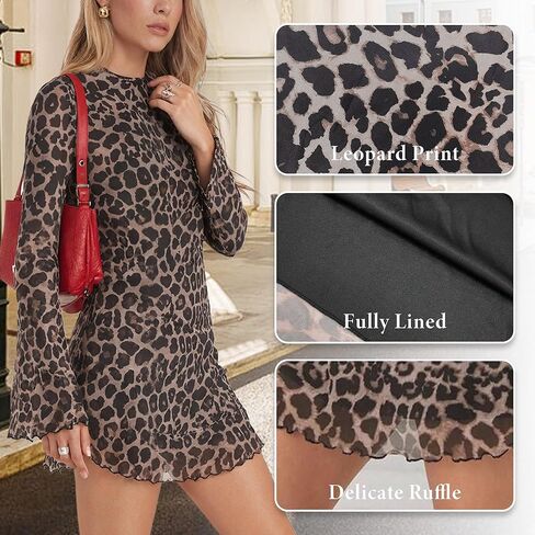 Ammiko Women's Cheetah Print Mini Dress Y2k Bell Long Sleeve Leopard Dresses Going Out Sexy Booty Rave Club Outfits in Saudi Arabia