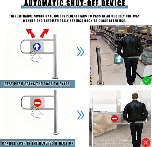 Automatic Swing Gate for Supermarkets, Manual 90° Open Pedestrian Entrance Door with Self-Closing One-Way Function and Post Mount in Saudi Arabia