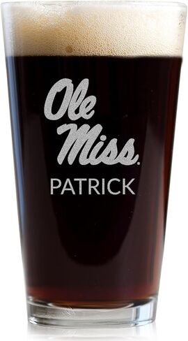 زجاج Ole Miss Pint المخصص من Lifetime Creations - هدايا Ole Miss مرخصة رسميًا للرجال، هدية تخرج لمحبي كرة القدم من Ole Miss، بضائع، صنع في الولايات المتحدة الأمريكية in Kuwait