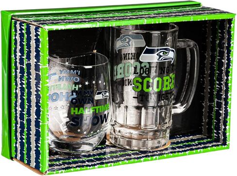 Team Sports America NFL Seattle Seahawks, Stemless 17 OZ Wine Glass & Beer Mug 16 OZ Gift Set with Box | Keeps Drinks Cold | Officially Licensed in Kuwait