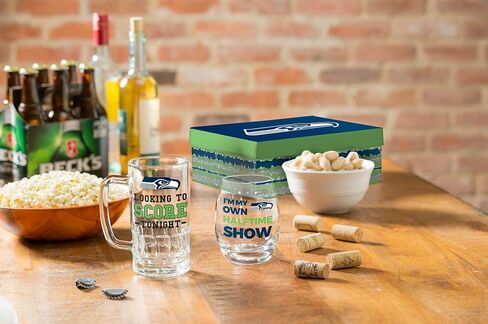 Team Sports America NFL Seattle Seahawks, Stemless 17 OZ Wine Glass & Beer Mug 16 OZ Gift Set with Box | Keeps Drinks Cold | Officially Licensed in Kuwait