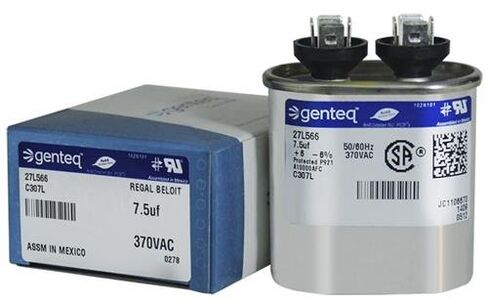 GE - 7.5 uF MFD x 370 VAC Genteq استبدال مكثف بيضاوي # C307L / 27L566 in Kuwait