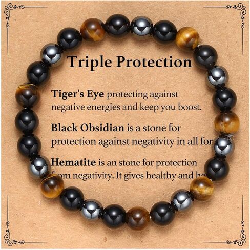 Triple Protection Beaded Bracelet for Men, Natural Stone Birthday Christmas Jewelry for Him Boyfriend Husband in Saudi Arabia