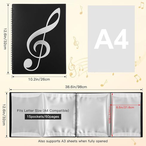 4 Page Expand Sheet Music Folder, 60 Pockets Music Binder for 8.5 x 11 Letter Size, Write Directly on Pages for Piano, Choir & Band in Kuwait