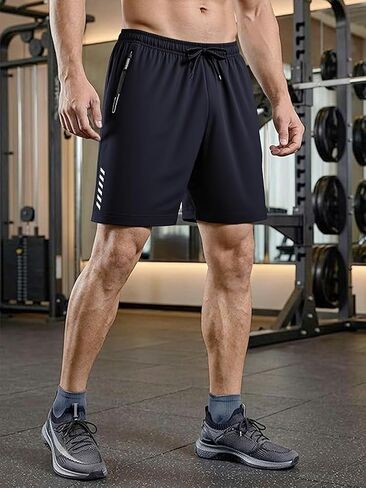 Men's Athletic Shorts Quick Dry Elastic Waist Gym Workout with Zipper Pockets in Saudi Arabia