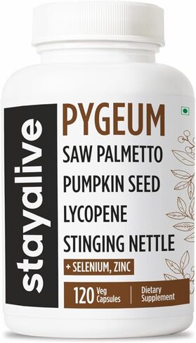 STAY ALIVE Pygeum Africanum Supplement, 7-in-1 Extract w/Saw Palmetto, Pumpkin Seed, Stinging Nettle and Lycopene, 120 Vegan Capsules, Non-GMO and Gluten-Free Pygeum Supplement for Men and Women in Kuwait