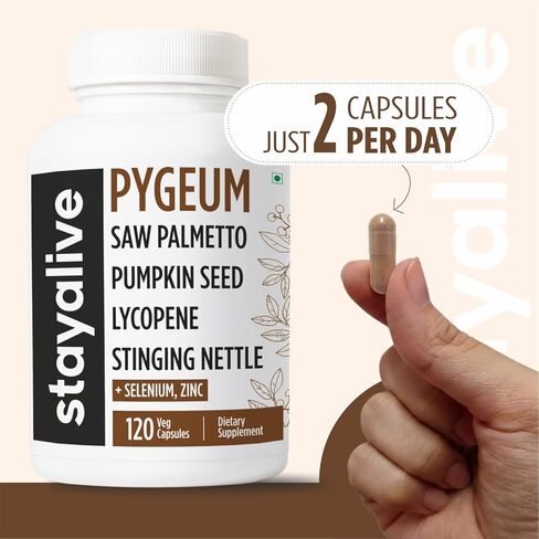 STAY ALIVE Pygeum Africanum Supplement, 7-in-1 Extract w/Saw Palmetto, Pumpkin Seed, Stinging Nettle and Lycopene, 120 Vegan Capsules, Non-GMO and Gluten-Free Pygeum Supplement for Men and Women in Kuwait