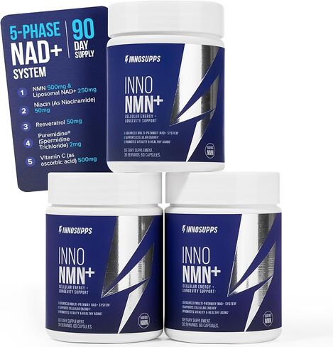 مكمل InnoSupps Inno NMN+ 500 مجم NAD معزز لوظيفة الدماغ، ومكافحة الشيخوخة وتجديد الخلايا، ويدعم الطاقة الخلوية، وصحة العضلات والقلب، مع ريسفيراترول، والنياسين، وفيتامين C - 30 وجبة in Kuwait