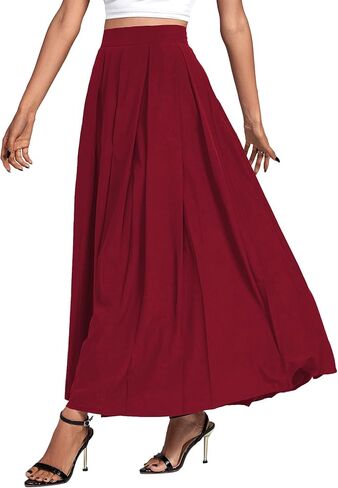 Women's Casual Pleated High Waist Solid Flowy A Line Long Maxi Skirt in Saudi Arabia