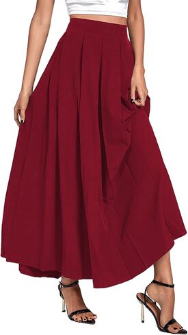 Women's Casual Pleated High Waist Solid Flowy A Line Long Maxi Skirt in Saudi Arabia