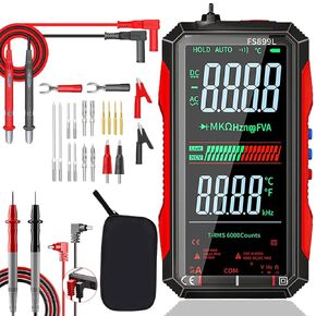 جهاز قياس متعدد رقمي FS899L، ترقية 2026، 6000 عدد RMS حقيقي، نطاق تلقائي، جهد التيار المتردد/المستمر، NCV، اختبار السعة، شاشة ملونة، USB-C قابل لإعادة الشحن، مع مجموعة 22 قطعة من سلاسل اختبار السيليكون in Kuwait