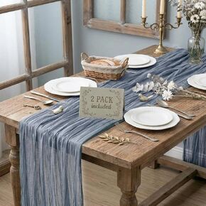 Q&J Fabric Co. 2 حزمة مفرش طاولة من القماش القطني بطول 10 أقدام مقاس 35 بوصة شاش شفاف بوهو واسع مفرش طاولة طويل كاكي لعيد الأم وحفلات الزفاف وحفلات استقبال المولود الجديد وديكور المنزل in Kuwait